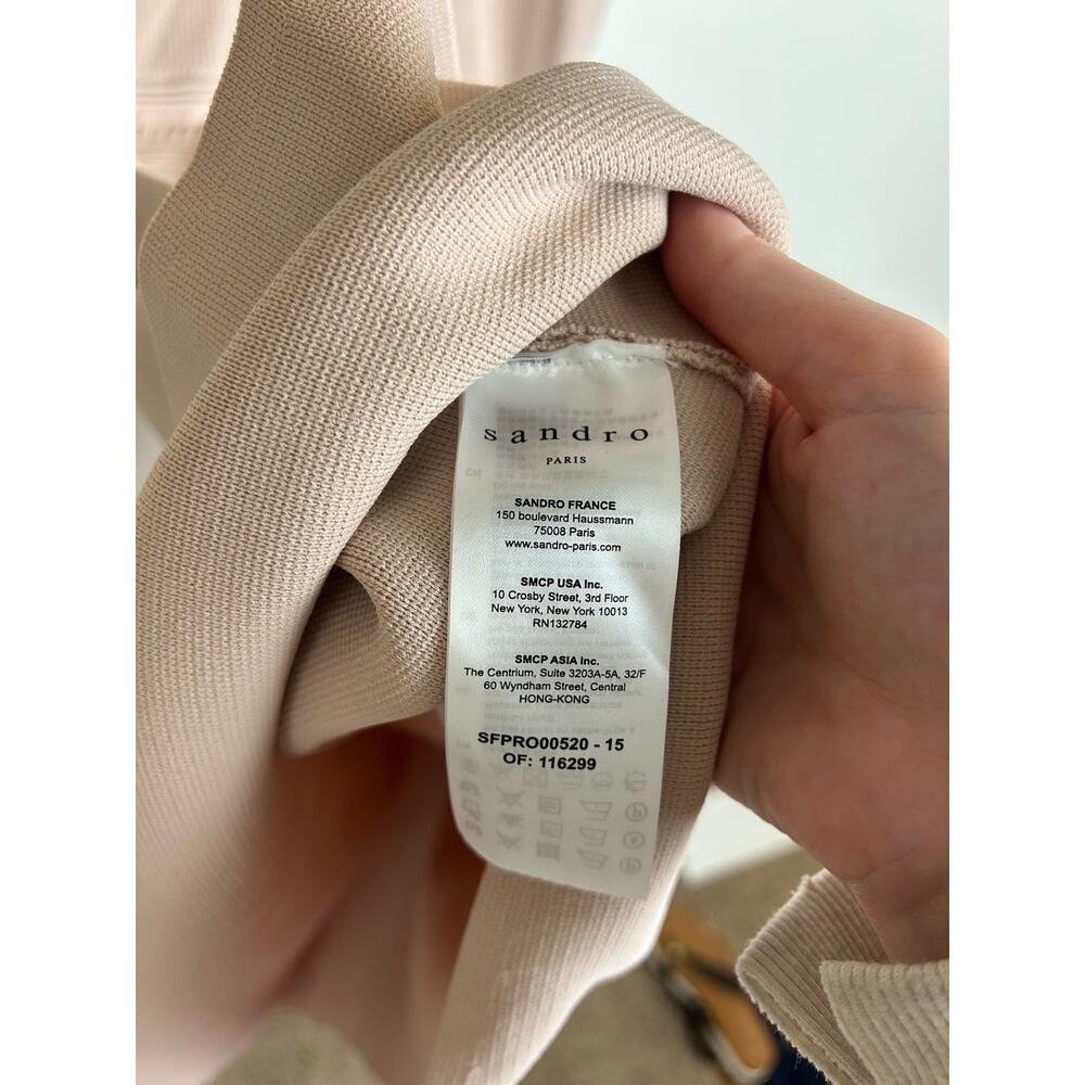 SANDRO Women's‎ Beige Ruffle-Trimmed Tilla Ribbed Knit Mini Dress Sz 36 - Picture 7 of 8